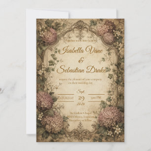 Elegant Vintage Hydrangea Wedding Invitation