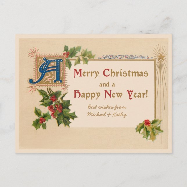 Elegant vintage illuminated Christmas postcard (Front)