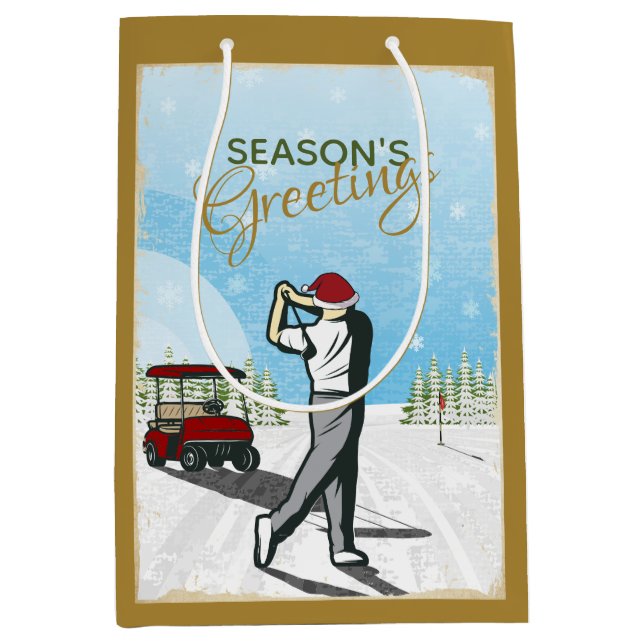 Elegant Vintage Inspired Golf Christmas Medium Gift Bag (Front)