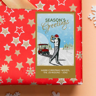 Elegant Vintage Inspired Golf Christmas Sticker
