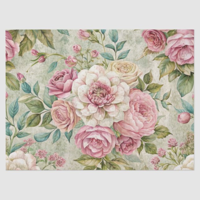 Elegant Vintage Inspired Pink Floral Tissue Paper  (Front)