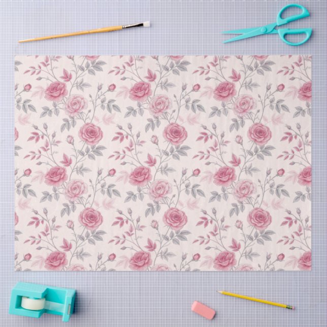 Elegant Vintage Inspired Pink Rose Decoupage Tissue Paper (Craft)