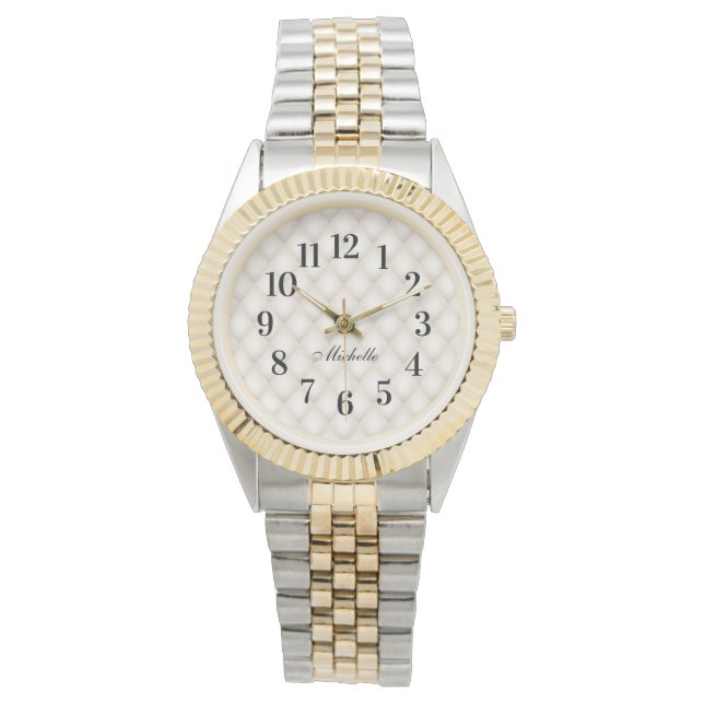 Elégant Vintage Ivoire Pearl Nom Montre (devant)