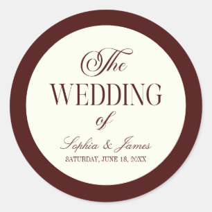 Elegant Vintage Ivory Dark Burgundy Wedding Classic Round Sticker