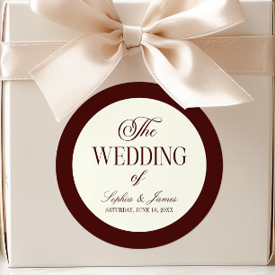 Elegant Vintage Ivory Dark Burgundy Wedding Classic Round Sticker