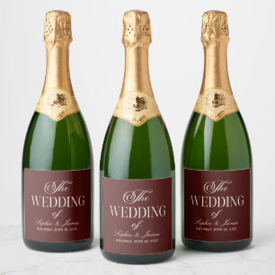Elegant Vintage Ivory Dark Burgundy Wedding Sparkling Wine Label