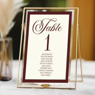 Elegant Vintage Ivory Dark Burgundy Wedding Table Number