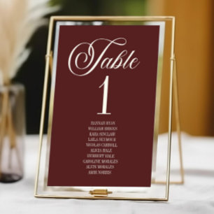 Elegant Vintage Ivory Dark Burgundy Wedding Table Number