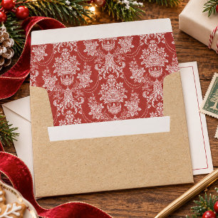 Elegant Vintage Kraft Paper Red Toile Christmas Envelope