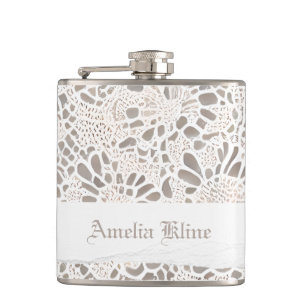 Elegant Vintage Lace and Linen Custom Hip Flask