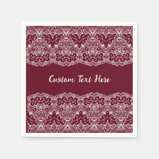 Elegant Vintage Lace Burgundy Cream Personalized Napkin (Front)