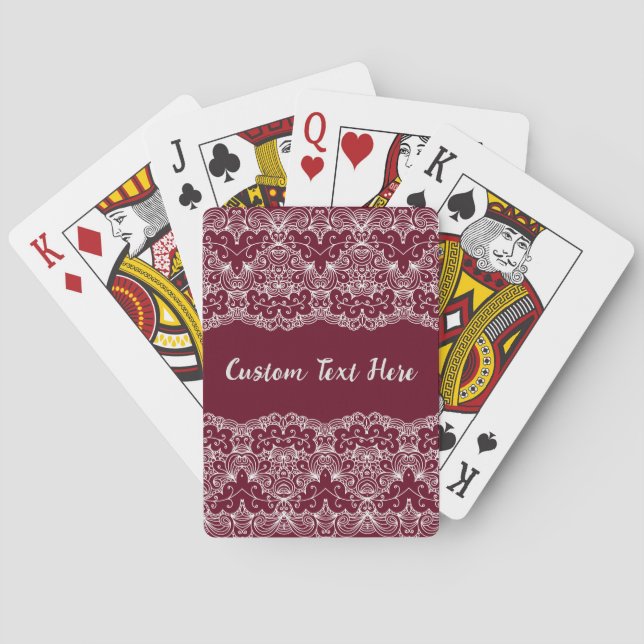 Elegant Vintage Lace Burgundy Cream Personalized Playing Cards (Back)