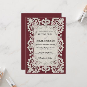 Elegant Vintage Lace Doily Burgundy Wedding Invitation