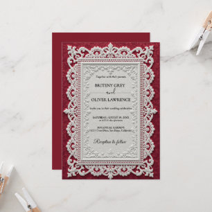Elegant Vintage Lace Doily Burgundy Wedding Invitation