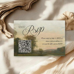 Elegant Vintage Landscape QR Code Wedding RSVP Card