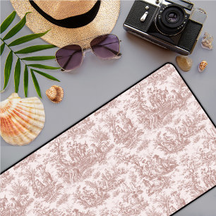 Elegant vintage light brown toile de jouy  desk mat