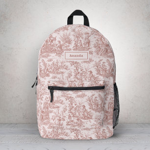 Elegant vintage light brown toile de jouy  printed backpack