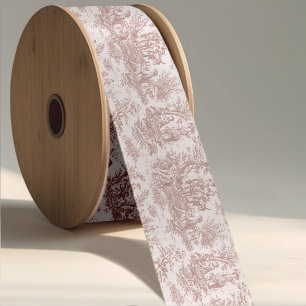 Elegant vintage light brown toile de jouy satin ribbon