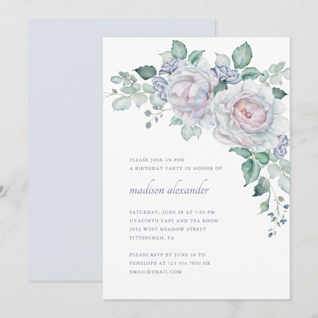 Elegant Vintage Look Floral Birthday Party Invitation (Front/Back)