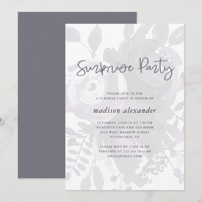 Elegant Vintage Look Floral Surprise Party Invitation (Front/Back)