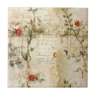 Elegant Vintage Love Note Floral Tile