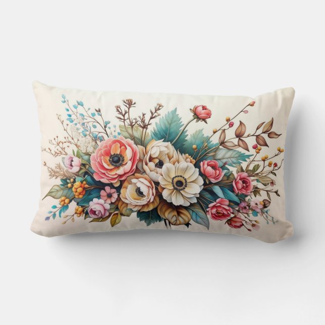 Elégant Vintage Lumbar Coussin - Aquarelle (Verso)