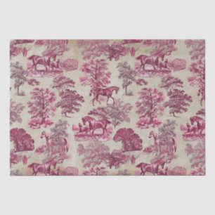 Elegant Vintage Magenta Horse Toile Kraft Tissue Paper