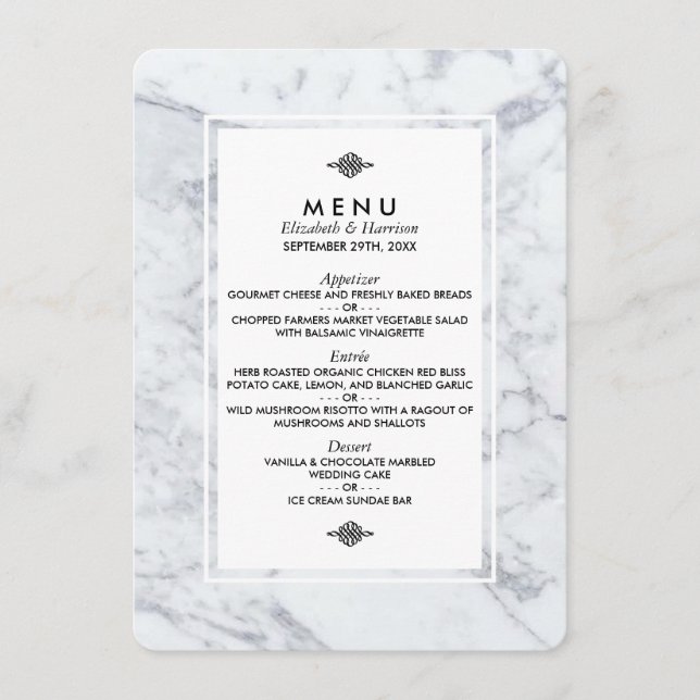 Elegant Vintage Marble Wedding Menu (Front)