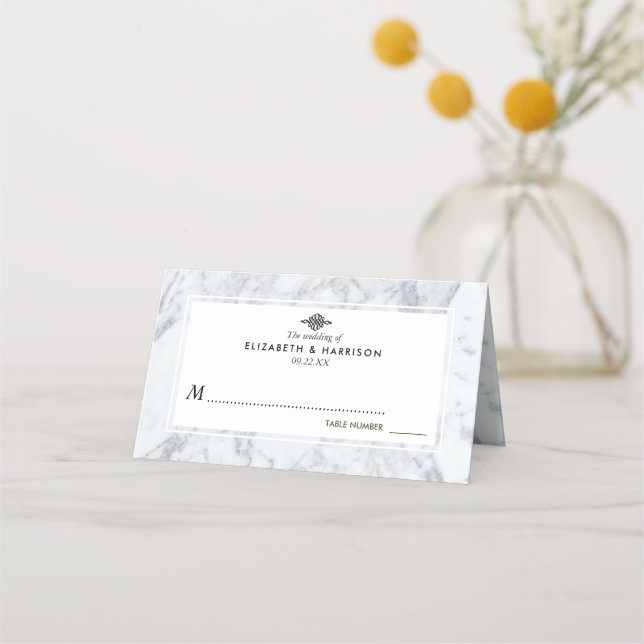 Elegant Vintage Marble Wedding Place Card (Front)