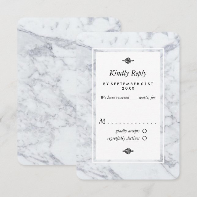 Elegant Vintage Marble Wedding RSVP Card (Front/Back)