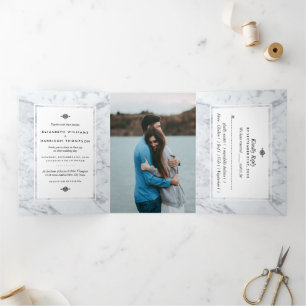 Elegant Vintage Marble Wedding Suite Tri-Fold Invitation