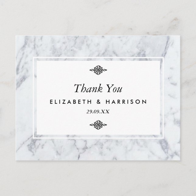 Elegant Vintage Marble Wedding Thank You Postcard (Front)