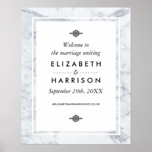 Elegant Vintage Marble Wedding Welcome Poster