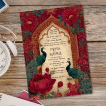 Elegant Vintage Maroon Gold Peacock Indian Wedding