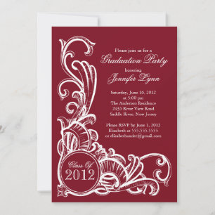 Elegant Vintage Maroon Graduation Party Invitation