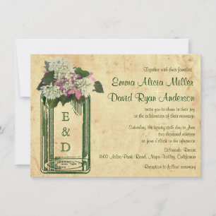 Elegant Vintage Mason Jar Hydrangea Wedding Invite