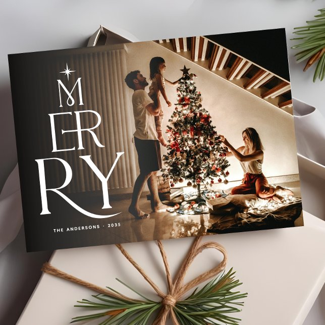 Elegant Vintage Merry Christmas Photo Red  Holiday Card (Creator Uploaded)