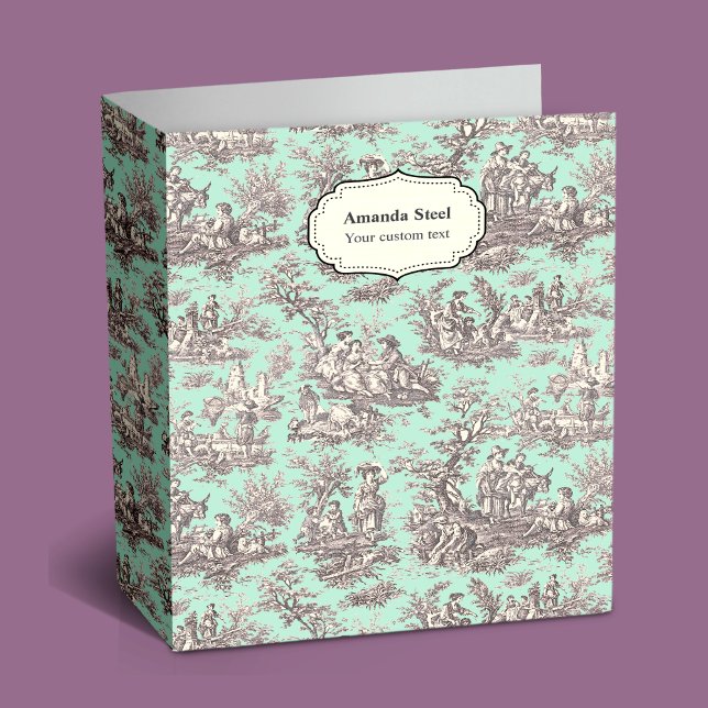 Elegant vintage mint black toile de jouy binder (Creator Uploaded)