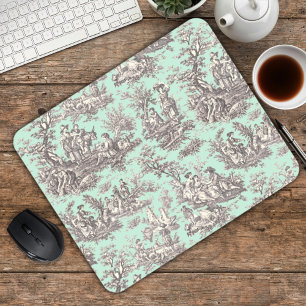 Elegant vintage mint grey toile de jouy mouse pad