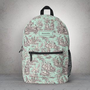 Elegant vintage mint grey toile de jouy printed backpack