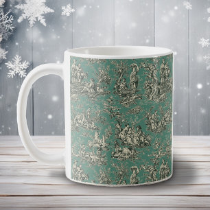 Elegant vintage mint teal toile de jouy coffee mug