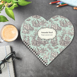 Elegant vintage mint toile de jouy heart notebook