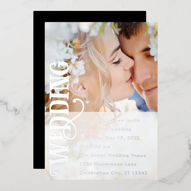 Elegant Vintage Modern Silver Photo Wedding        (Front/Back)