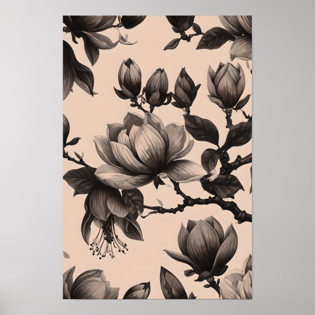 Elegant Vintage Monochrome Magnolia Poster (Front)