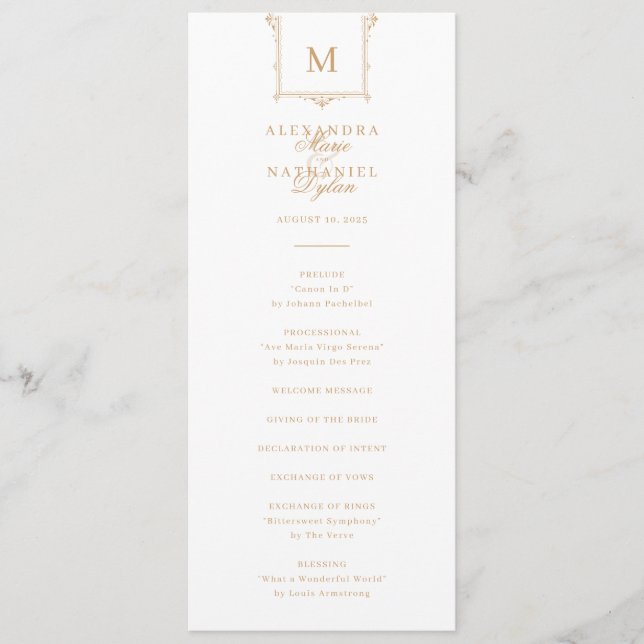Elegant Vintage Monogram Black and White Wedding Program (Front)
