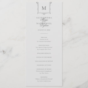 Elegant Vintage Monogram Black and White Wedding Program