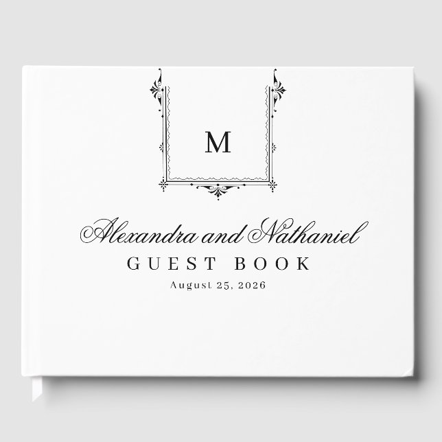 Elegant Vintage Monogram Script Wedding  Guest Book (Front)