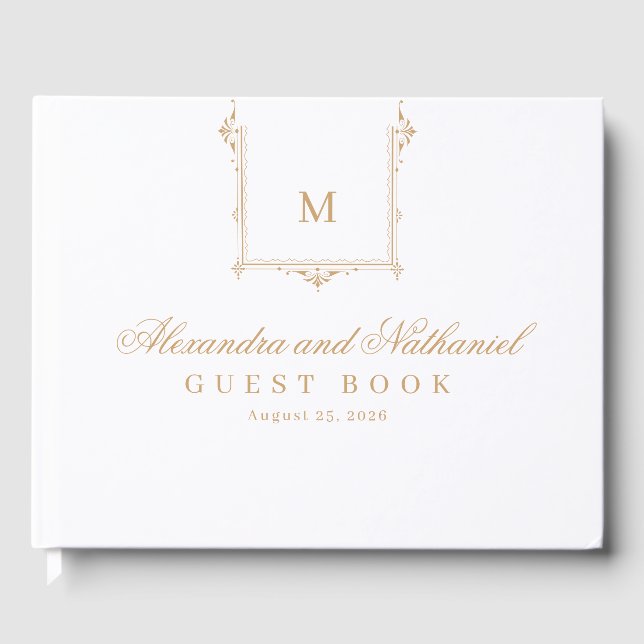 Elegant Vintage Monogram Script Wedding  Guest Book (Front)