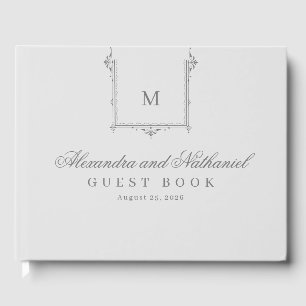 Elegant Vintage Monogram Script Wedding  Guest Book