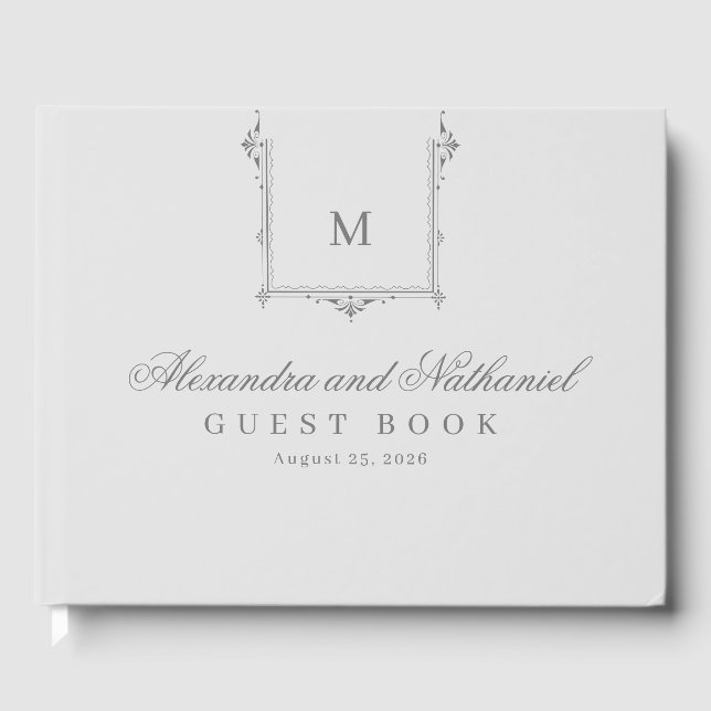 Elegant Vintage Monogram Script Wedding  Guest Book (Front)